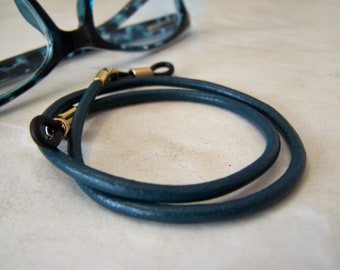 Short Leather Eyeglass Chain, Custom Length 15-22 inches, Unisex Eyeglasses Holder