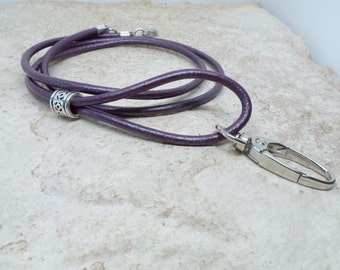 Leather Lanyard, Purple Color Lanyard, 28-36 inch's, Women Lanyard, Id Lanyard, Badge Holder, 3mm Leather Cord,