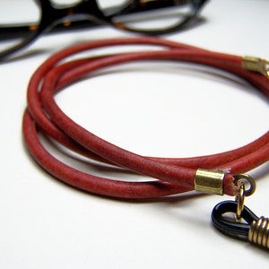 Antique Red Eyeglass Chain, 3mm Leather, Eyeglass Chain, Custom Length 24-36 Inches Leather Chain for Glasses, by Eyewearglamour