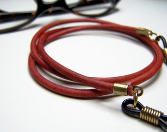 Antique Red Eyeglass Chain, 3mm Leather, Eyeglass Chain, Custom Length 24-36 Inches Leather Chain for Glasses, by Eyewearglamour