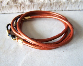 Copper Leather Eyeglass Chain, 3mm Eyeglass Cord, Eyeglass Necklace, Custom Length 24-36 Inches, Chain for Glasses,