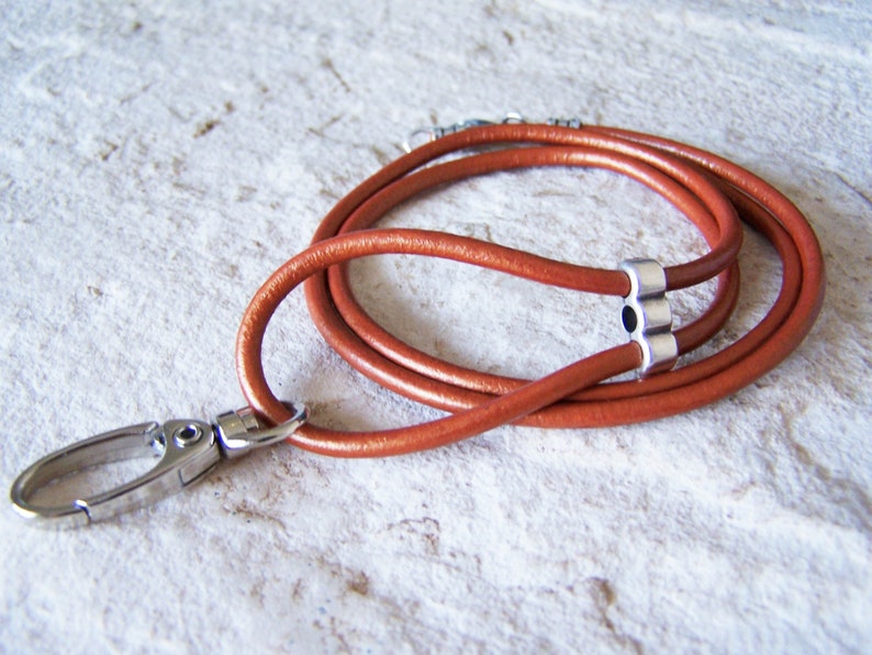 Copper Leather Lanyard Mens Lanyard Id Lanyard Badge Etsy