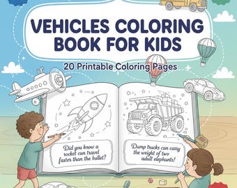 Vehicles Coloring Book for Kids: Fun Facts (PDF Download)