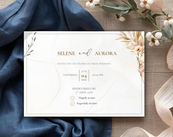 Modello di biglietto RSVP per matrimonio / Canva / Download digitale stampabile