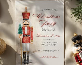 Nutcracker Christmas Party Invitation | Elegant Holiday Dinner (Printable Template)