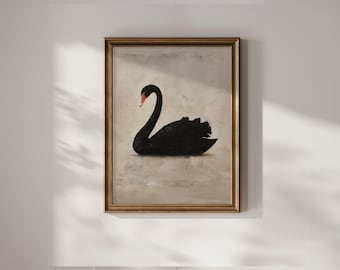 Moody Black Swan Oil Painting Print, Dark Academia Wall Art, Vintage Animal Portrait, Goth Cottagecore Decor, Instant DIGITAL DOWNLOAD