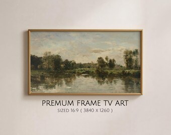 Neutral Landscape Samsung Frame TV Art, Mist River Reflection, Moody Cottagecore Painting, 16:9 (4K) Digital Download