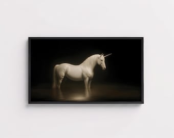 Moody Unicorn Samsung Frame TV Art, Dark Academia Fantasy Painting, Gothic Maximalism Decor, Vintage White Horse Art, DIGITAL DOWNLOAD