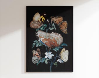 Moody Butterfly Print, Botanical Wall Art, Vintage Moth Poster, Antique Insect Illustration, Dark Academia Decor, DIGITAL DOWNLOADS