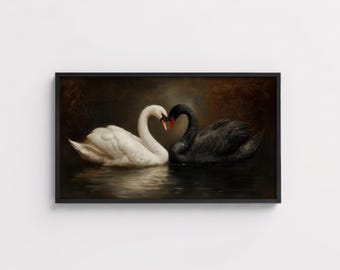 Moody Swan Samsung Frame TV Art, Dark Romance Oil Painting, Gothic Maximalism, Dark Academia Black and White Swans, DIGITAL DOWNLOAD
