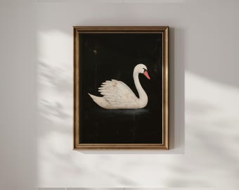 Moody Swan Oil Painting, Dark Cottagecore Print, Vintage Animal Portrait, Eclectic Gallery Wall Art DIGITAL DOWNLOAD