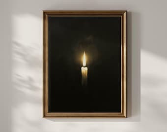 Arte de velas de estilo Dark Academia, pintura al óleo de naturaleza muerta melancólica, decoración gótica para el hogar, lámina vintage a la luz de las velas, descarga digital de estilo Cottagecore oscuro