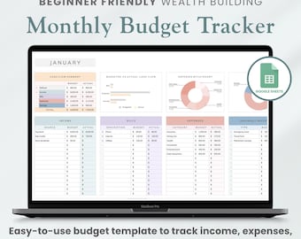 Plantilla de presupuesto mensual de Google Sheets para el seguimiento de ingresos y gastos, presupuesto para principiantes para el seguimiento de ahorros mensuales, hoja de cálculo de presupuesto simple
