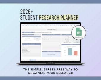 Planificador de investigación estudiantil 2026: Hojas de cálculo de Google, organizador para investigación académica y seguimiento de tesis.