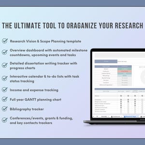 tool to organize your research project with dashboard, planning template, research budget, thesis writing tracker, project timeline and more