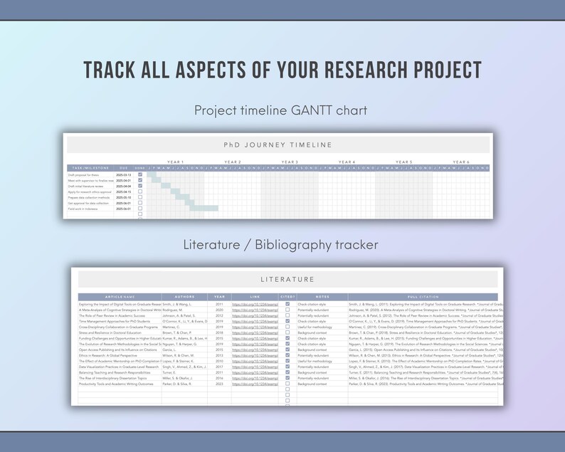 project timeline gantt chart template and bibliography tracker spreadsheet