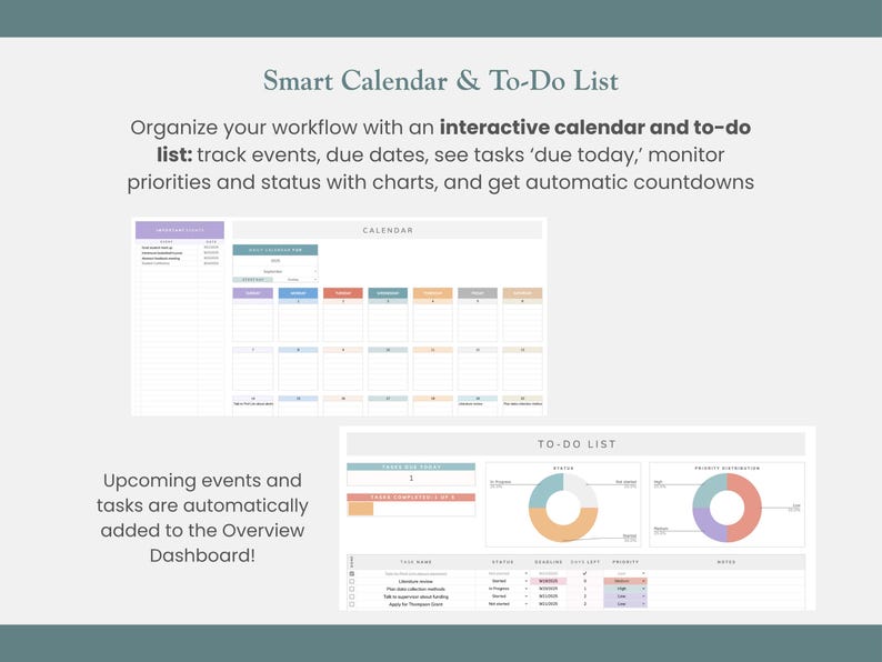 student research calendar and to-do list tracker in google sheets to manage research project