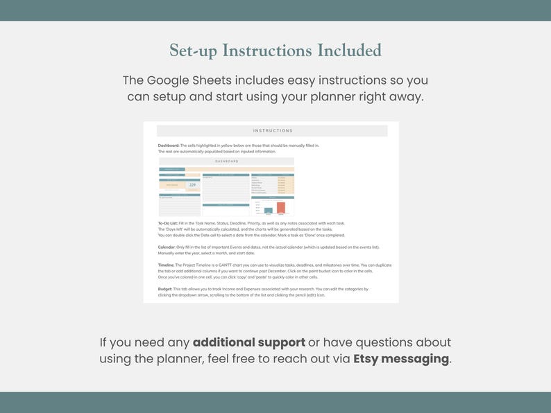 set up instructions included for research and dissertation planner