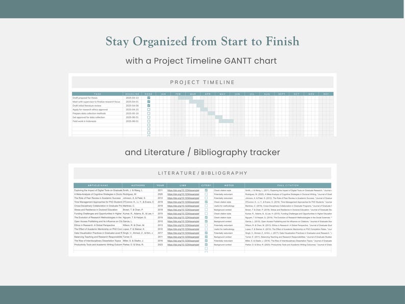 stay organized with research gantt chart template and literature review and bibliography tracker for research in google sheets