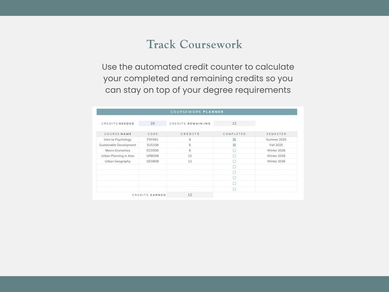 grad school coursework tracker spreadsheet