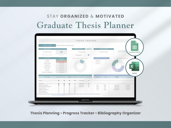 Grad School Thesis Planner in Google Sheets & Excel, Masters Thesis Writing Organizer and Tracker, Phd Research Planner Dissertation Tracker