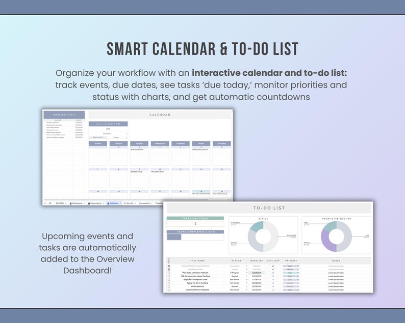 smart calendar and to do list for academic research planner