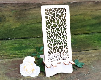 Telefoonstandaard. Mobiele houder. Ontwerp 7. Tekening voor 3 mm materiaal