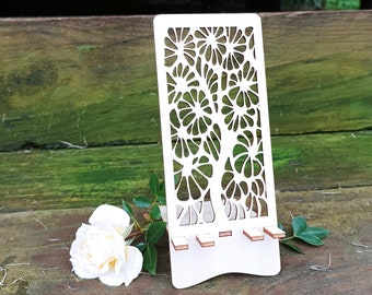 Telefoonstandaard. Mobiele houder. Ontwerp 6. Tekening voor 3 mm materiaal