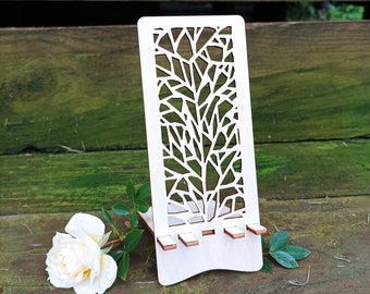 Telefoonstandaard. Mobiele houder. Ontwerp 8. Tekening voor 3 mm materiaal