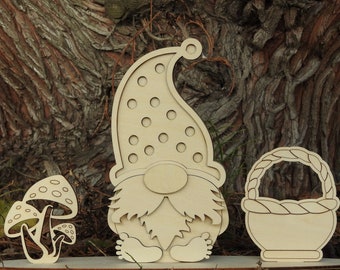Gnome "Ego" set with 2 stands. For 3 mm, 4 mm, 5mm and 6 mm material. Dwarf, elves, elven. Laser cut. Vector files cdr, dxf, eps, svg, ai