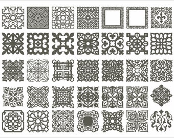 Square mandala coasters 35 pc. set. Collection 45. Geometric Vector files, for laser cut, cnc. CDR, EPS, svg, ai, plt, png