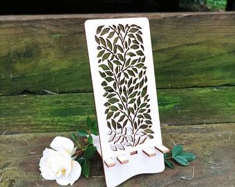 Telefoonstandaard. Mobiele houder. Ontwerp 3. Tekening voor 3 mm materiaal