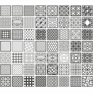 スクエアパネルコレクション 33、細かい幾何学模様。ベクターファイル、レーザーカット、CNC用。CDR、DXF、EPS、SVG、AI、PLT