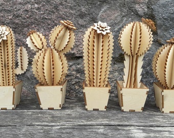 5 stuks houten Cactus voor 3 mm. Vector bestanden, voor laser cut, cnc, digitale bestanden cdr, dxf, eps, ai, plt, svg . Het patroon van de cactus