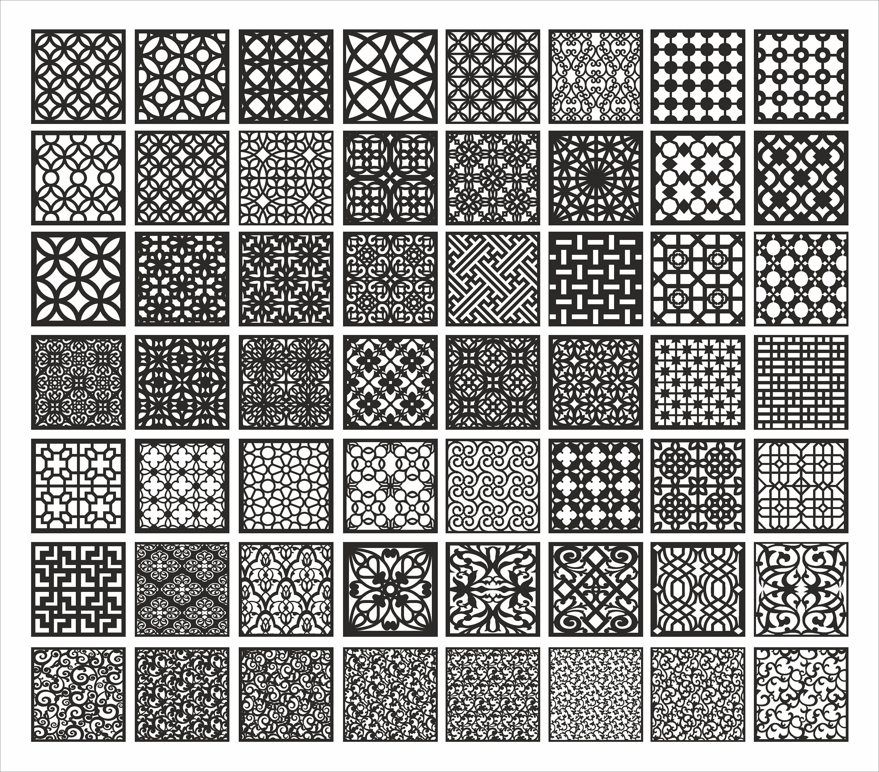 Square Panels collection 29, Round, geometric, swirl, abstract patterns. Vector files, for laser cut, cnc. CDR, DXF, EPS, svg, ai, plt