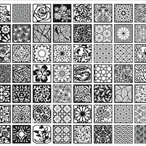 Square Panels collection 35, Floral patterns. Vector files, for laser cut, cnc. CDR, DXF, EPS, svg, ai, plt, png