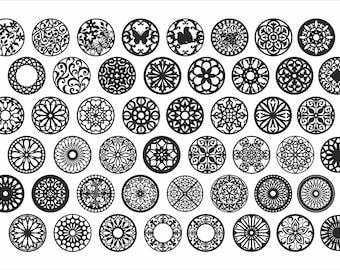 Round mandala coasters 48 pc. set. Collection 26. Floral pattern. Geometric Vector files CDR, DXF, EPS, svg, ai, plt, png