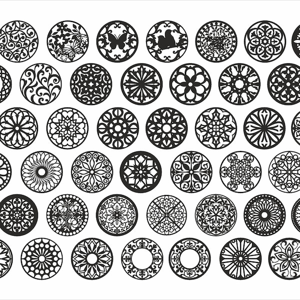 Round mandala coasters 48 pc. set. Collection 26. Floral pattern. Geometric Vector files CDR, DXF, EPS, svg, ai, plt, png