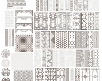 Panels collection 1, China style pattern. Vector files, for laser cut, cnc, digital files CDR, DXF, EPS, Svg, Ai. Panel set