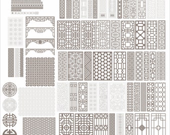 Panels collection 1, China style pattern. Vector files, for laser cut, cnc, digital files CDR, EPS, Svg, Ai. Panel set