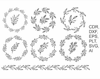 Wreaths collection 1, Vector files, for laser cut, cnc, digital files cdr, dxf, eps, svg, ai, plt.