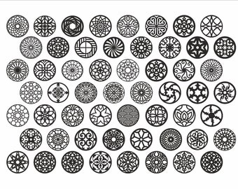 Ronde mandala-onderzetters 56st. instellen. Collectie 25. Mandalapatroon. Geometrische vectorbestanden, voor lasergesneden, cnc. CDR, DXF, EPS, svg, ai, plt