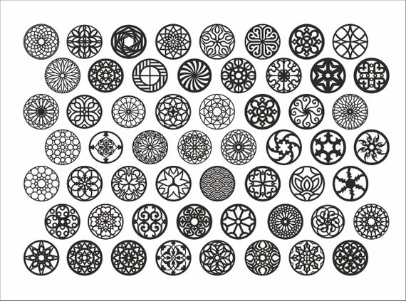Round mandala coasters 48 pc. set. Collection 25. Mandala pattern. Geometric Vector files, for laser cut, cnc. CDR, DXF, EPS, svg, ai, plt