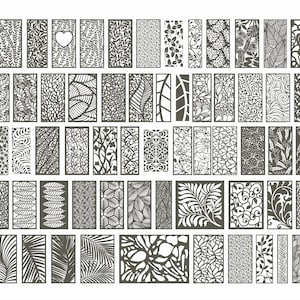 Pode incluir: Um conjunto de 48 arquivos de corte digital em preto e branco com vários desenhos florais e de folhas. Os desenhos são perfeitos para criar telas decorativas, divisórias de ambientes ou outros projetos de artesanato.