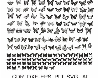 Vlindercollectie. Meer dan 100 vlinders! Vector bestanden, voor laser cut, cnc, digitale bestanden cdr, dxf, eps, ai, plt, svg. Vlinderset