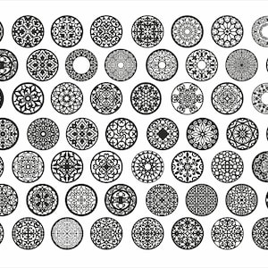 Porta-copos redondos para mandala 56 unid. definir. Coleção 28. Padrão fino. Arquivos vetoriais geométricos, para corte a laser, cnc. CDR, DXF, EPS, svg, ai, plt