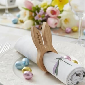Personalised Easter Napkin Rings bunny wooden, Easter Table Setting,  Names Place Holder