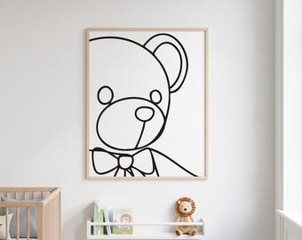 Minimalistischer Teddy Bär Kunstdruck, modernes Kinderzimmer Dekor