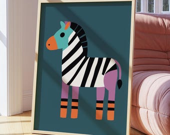 Zebra animal wall art printable illustration for safari nursery kids room decor