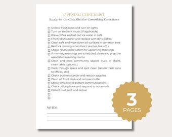 Coworking Opening and Closing Checklist | Daily Operations Printable PDF Template